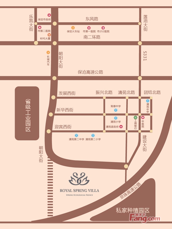 项目位于河北保定市朝阳南大街,京港澳高速清苑县出口,交通地理位置