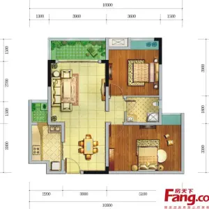 90平米两室两厅一卫户型图
