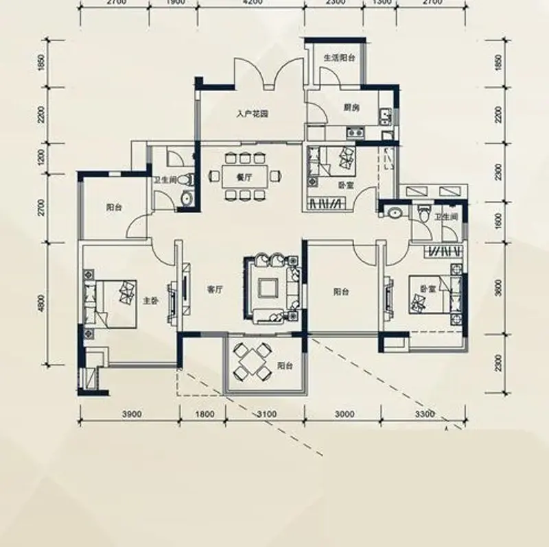 书房 以下就是本套莱蒙水榭春天六期小区160平米四居室房子的户型图.