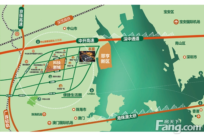 通达珠三角广州,深圳, 珠海等城市;纵向路网中有康乐大道和中山港大图片