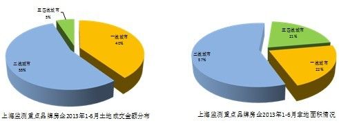 上海重点监测房企2013年1-6月土地成交金额分布